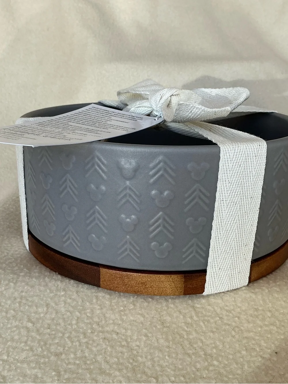 Disney Mickey Embossed Stoneware Bowl with Wooden Base NWT